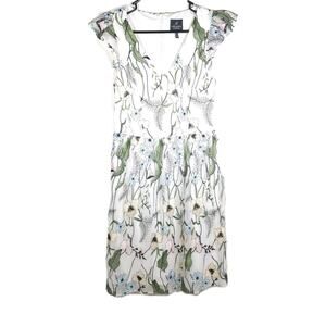 Adrianna Papell Womens Pastel Paradise Sz4 Ivory Embroidered Flare Floral Dress
